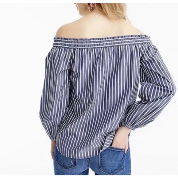J.Crew EUC Stripped Off Shoulder Top Blouse Size 0 Open Shoulder - Picture 3 of 8